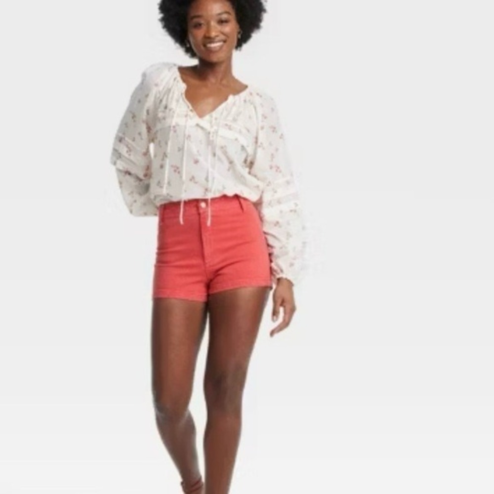 NEW Universal Thread Women's High-Rise Sailor Jean Shorts Red Size 14